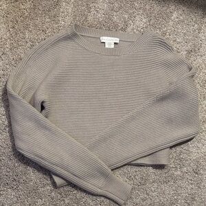 House of Harlow 1960 Taupe Ribbed Crew Neck Sweater